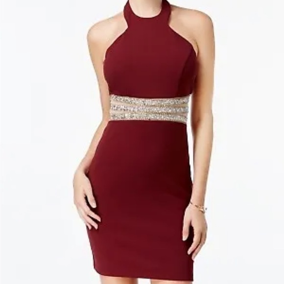 Speechless Dresses & Skirts - Speechless Burgundy Halter Rhinestone Bodycon Dress Juniors Size 1